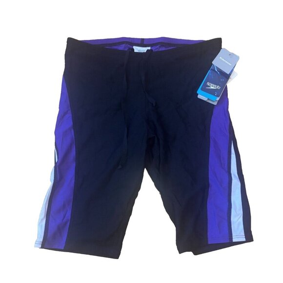 NEW Speedo Endurance + Launch Black/Purple Splice Jammer Swim Shorts Men SIZE 28 - Picture 2 of 5
